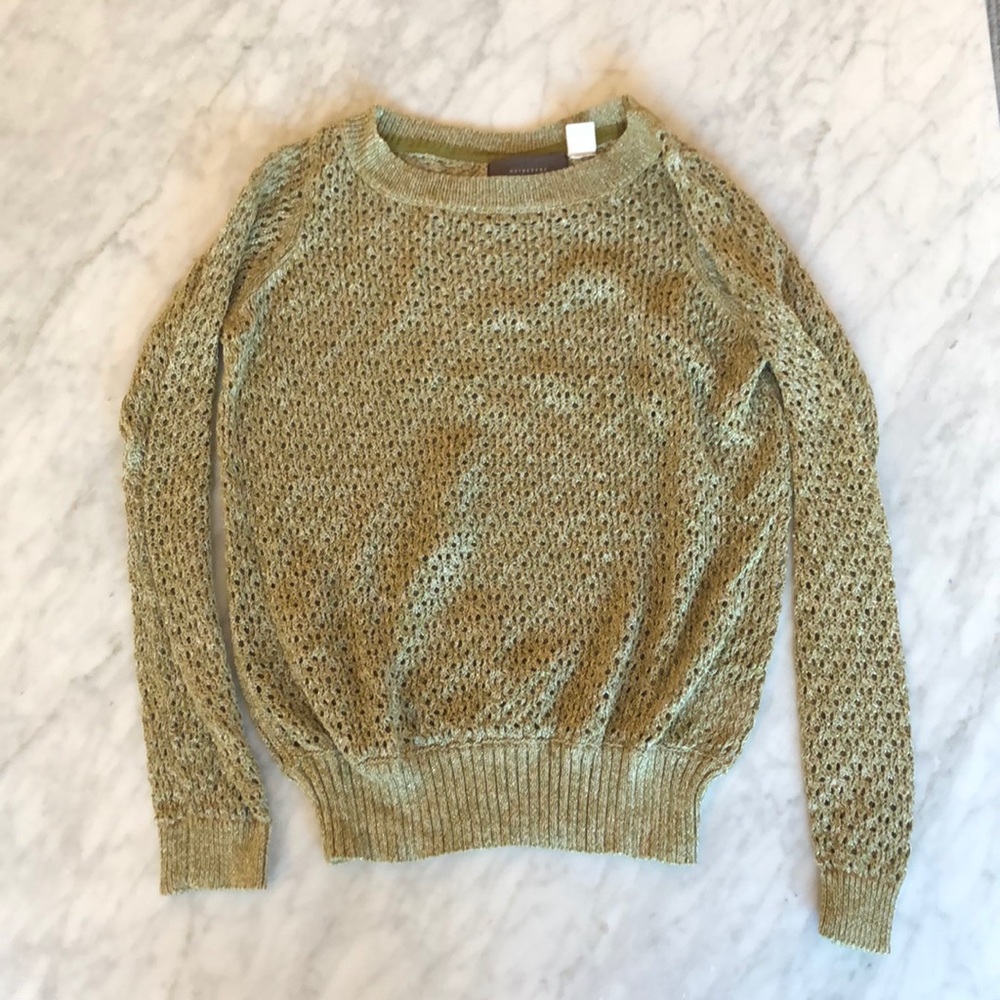 Anthropologie Guinevere green gold knit sweater